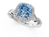 White gold Fancy Blue Cushion  Halo Twist Band Solitaire Ring_21