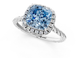 White gold Fancy Blue Cushion  Halo Twisted Band Four-Prong Diamond Ring_19