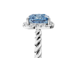 White gold Fancy Blue Cushion  Halo Twisted Band Four-Prong Diamond Ring_24