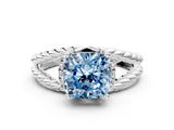 White gold Fancy Blue Cushion  Halo Twisted Band Four-Prong Ring_32