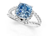White gold Fancy Blue Cushion  Halo Twisted Band Four-Prong Ring_33