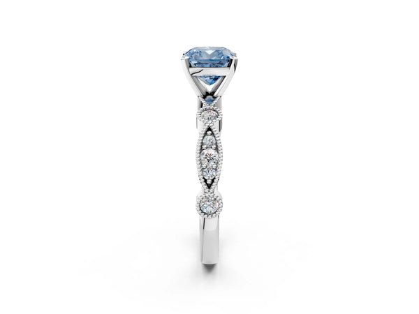 Platinum Cushion Cut Milgrain Bezel Engagement Ring Setting for Fancy Blue Center