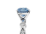 White gold Fancy Blue Cushion  Milgrain Bezel Diamond Engagement Ring with Solitaire Prong Setting_159