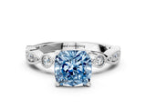 White gold Fancy Blue Cushion  Milgrain Bezel Diamond Engagement Ring with Solitaire Prong Setting_160