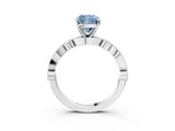 White gold Fancy Blue Cushion  Milgrain Bezel Diamond Engagement Ring with Solitaire Prong Setting_163