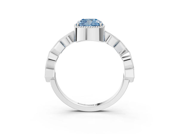 Platinum Fancy Blue Cushion  Milgrain Marquise Diamond Twist Band Ring