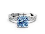 White gold Fancy Blue Cushion  Milgrain Pave Diamond Engagement Ring with Four-Prong Setting_180