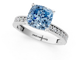 White gold Fancy Blue Cushion  Milgrain Pave Diamond Engagement Ring with Four-Prong Setting_181