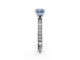 White gold Fancy Blue Cushion  Milgrain Pave Diamond Engagement Ring with Four-Prong Setting_183