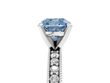 White gold Fancy Blue Cushion  Milgrain Pave Diamond Engagement Ring with Four-Prong Setting_186