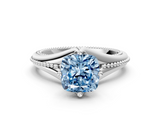 White gold Fancy Blue Cushion  Solitaire Beaded Band Six-Prong Setting