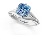 White gold Fancy Blue Cushion  Solitaire Beaded Band Six-Prong Setting_1