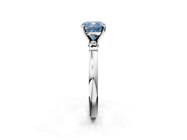 Platinum Fancy Blue Cushion  Solitaire Beaded Band with Four-Prong Setting