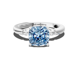 White gold Fancy Blue Cushion  Solitaire Beaded Band with Four-Prong Setting_59