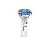 White gold Fancy Blue Cushion  Solitaire Beaded Band with Four-Prong Setting_64