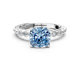 White gold Fancy Blue Cushion  Solitaire Bezel Accent Diamond Engagement Ring with Beaded Band and Four-Prong Setting_49