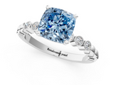 White gold Fancy Blue Cushion  Solitaire Bezel Accent Diamond Engagement Ring with Beaded Band and Four-Prong Setting_50