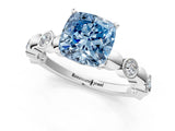 White gold Fancy Blue Cushion  Solitaire Bezel-Set Diamond Ring with Beaded Band and Four-Prong Setting_33