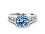 White gold Fancy Blue Cushion  Solitaire Bezel-Set Diamond Ring with Channel-Set Band_37