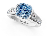 White gold Fancy Blue Cushion  Solitaire Bezel-Set Diamond Ring with Channel-Set Band_38