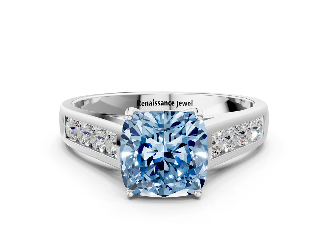 White gold Fancy Blue Cushion  Solitaire Channel-Set Diamond Engagement Ring with Four-Prong Setting_32