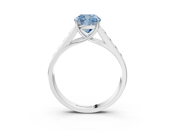 White gold Fancy Blue Cushion  Solitaire Channel-Set Diamond Engagement Ring with Four-Prong Setting