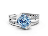 White gold Fancy Blue Cushion  Solitaire Channel-Set Split Shank Ring with Tension Prong Setting_3