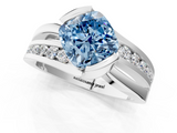 White gold Fancy Blue Cushion  Solitaire Channel-Set Split Shank Ring with Tension Prong Setting_4