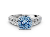 White gold Fancy Blue Cushion  Solitaire Chevron Pave Diamond Engagement Ring with Six-Prong Setting_3