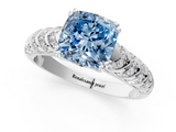 White gold Fancy Blue Cushion  Solitaire Chevron Pave Diamond Engagement Ring with Six-Prong Setting_4
