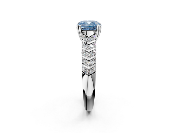 White Gold Cushion Cut Chevron Pave Solitaire Engagement Ring Setting for Fancy Blue Center