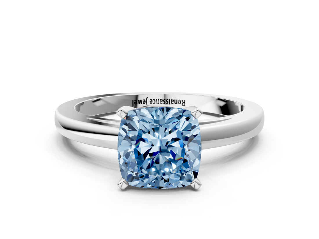 White gold Fancy Blue Cushion  Solitaire Diamond Engagement Ring with Four-Prong Setting on a Classic Band_3