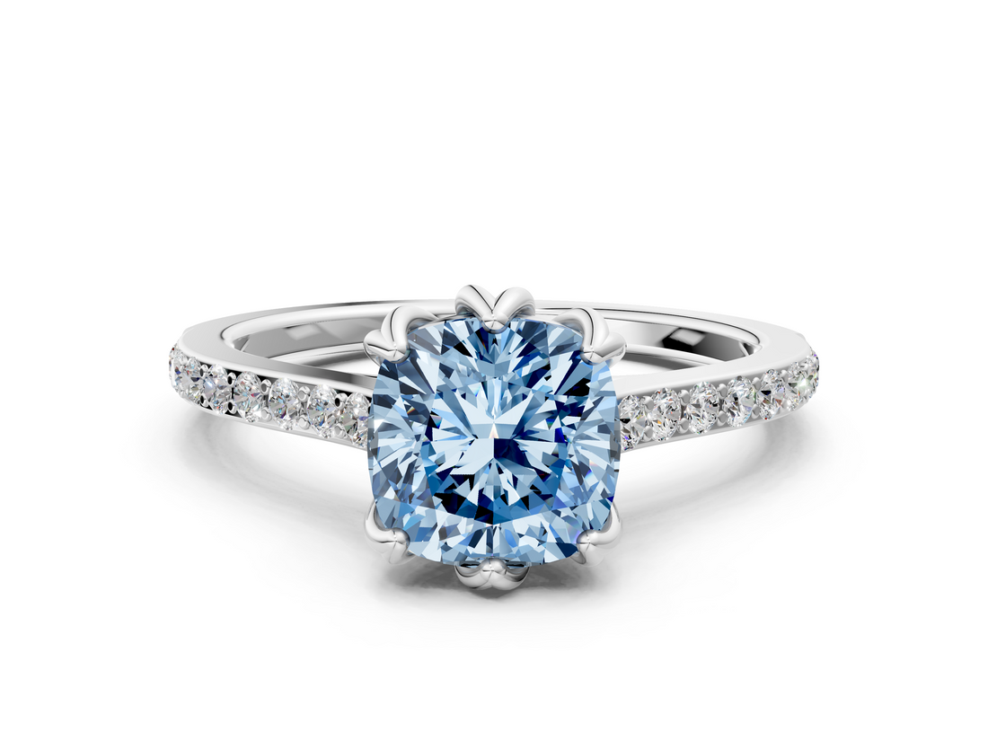 White gold Fancy Blue Cushion  Solitaire Diamond Engagement Ring with Pave Band and Six-Prong Setting_20