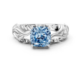 White gold Fancy Blue Cushion  Solitaire Diamond Leaf Vine Band with Prong Setting_62