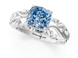 White gold Fancy Blue Cushion  Solitaire Diamond Leaf Vine Band with Prong Setting_63