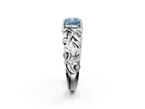 White gold Fancy Blue Cushion  Solitaire Diamond Leaf Vine Band with Prong Setting_64
