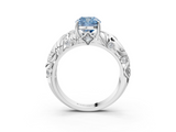 White gold Fancy Blue Cushion  Solitaire Diamond Leaf Vine Band with Prong Setting_65