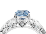 White gold Fancy Blue Cushion  Solitaire Diamond Leaf Vine Band with Prong Setting_66