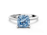 White gold Fancy Blue Cushion  Solitaire Diamond Ring with 4-Prong Setting on a Classic Band_3