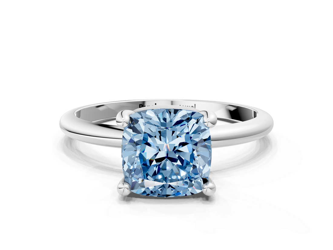 White gold Fancy Blue Cushion  Solitaire Diamond Ring with 4-Prong Setting on a Classic Band_3