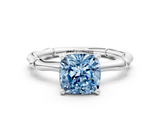 White gold Fancy Blue Cushion  Solitaire Diamond Ring with Bamboo Band and Four-Prong Setting_45