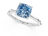 White gold Fancy Blue Cushion  Solitaire Diamond Ring with Bamboo Band and Four-Prong Setting_46