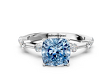 White gold Fancy Blue Cushion  Solitaire Diamond Ring with Bezel Set Side Stones and Prong Setting_3