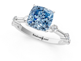 White gold Fancy Blue Cushion  Solitaire Diamond Ring with Bezel Set Side Stones and Prong Setting_4
