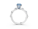White gold Fancy Blue Cushion  Solitaire Diamond Ring with Bezel Set Side Stones and Prong Setting_6