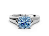 White gold Fancy Blue Cushion  Solitaire Diamond Ring with Cathedral Band and Four-Prong Setting_64