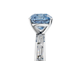 White gold Fancy Blue Cushion  Solitaire Diamond Ring with Channel-Set Baguette Band and Four-Prong Setting_74