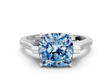 White gold Fancy Blue Cushion  Solitaire Diamond Ring with Channel Set Band and Bezel Prong Setting_68