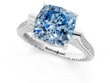 White gold Fancy Blue Cushion  Solitaire Diamond Ring with Channel Set Band and Bezel Prong Setting_69