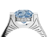 White gold Fancy Blue Cushion  Solitaire Diamond Ring with Channel Set Band and Bezel Prong Setting_72